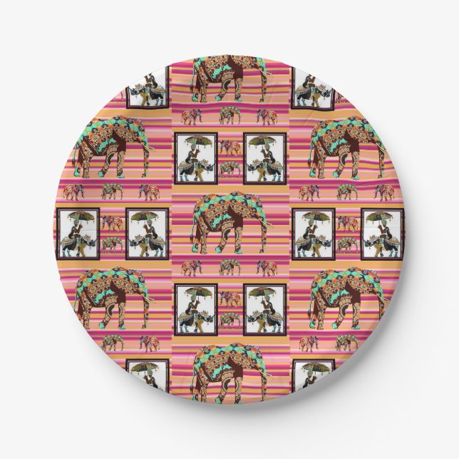 Assiettes En Carton Plaques en papier, Femmes africaines éléphantes (Devant)