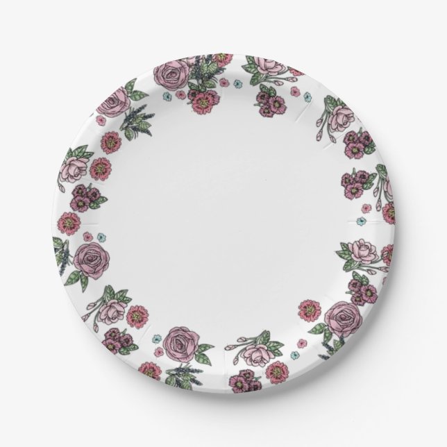 Assiettes En Carton Plaques en papier, Fleurs florales blanches (Devant)