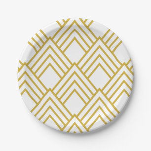 Assiettes En Carton Plaques en papier géométrique, blanc et or Abstrai