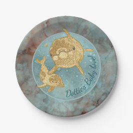 Assiettes En Carton Plaques en papier "Gold Dolphin Baby & maman"