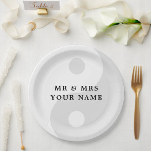 Assiettes En Carton Plaques en papier gris clair Yin Yang pour la fête
