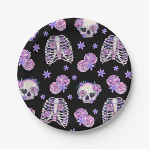 Assiettes En Carton Plaques en papier Halloween crâne rose