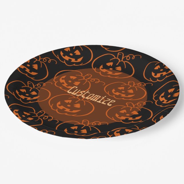 Assiettes En Carton Plaques en papier Jack-O-Lantern Citrouille d'Hall (Angle)
