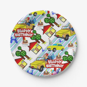 Assiettes En Carton Plaques en papier, Joyeuses voitures d'anniversair