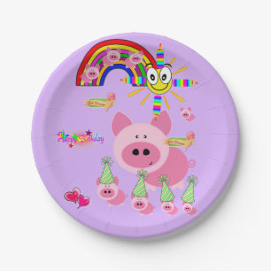 Assiettes En Carton Plaques en papier, Joyeux Anniversaire Cochon rose