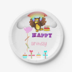 Assiettes En Carton Plaques en papier, Joyeux hibou d'anniversaire Rai