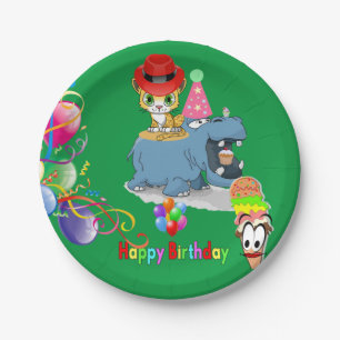 Assiettes En Carton Plaques en papier, Joyeux Hippopotamus Kitten anni