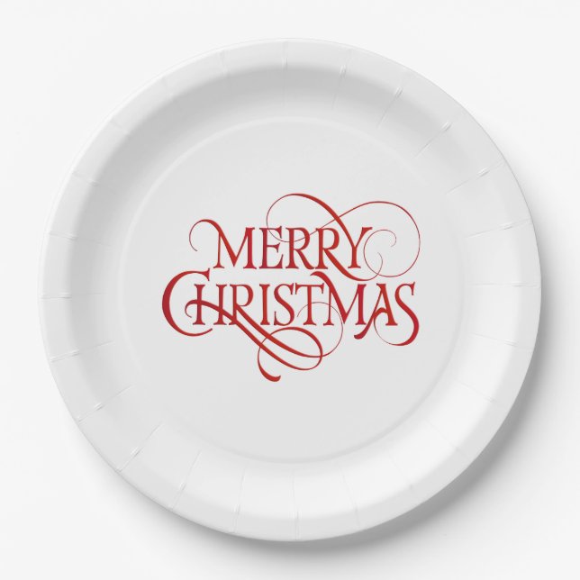 Assiettes En Carton Plaques en papier - Joyeux Noël rouge (Devant)