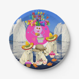 Assiettes En Carton Plaques en papier, Joyeux Ours polaire d'anniversa