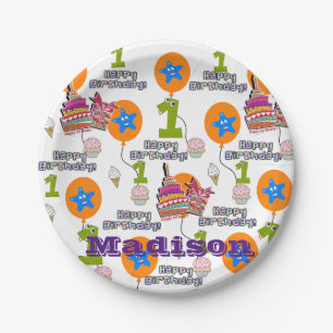 Assiettes En Carton Plaques en papier, Joyeux premier anniversaire #1 