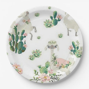 Assiettes En Carton Plaques en papier Llama et Cactus 9"