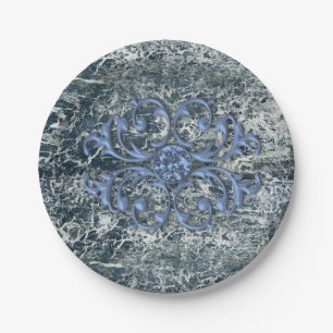 Assiettes En Carton Plaques en papier, marbre bleu