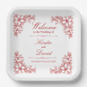 Assiettes En Carton Plaques en papier Mariage à fleurs rouges