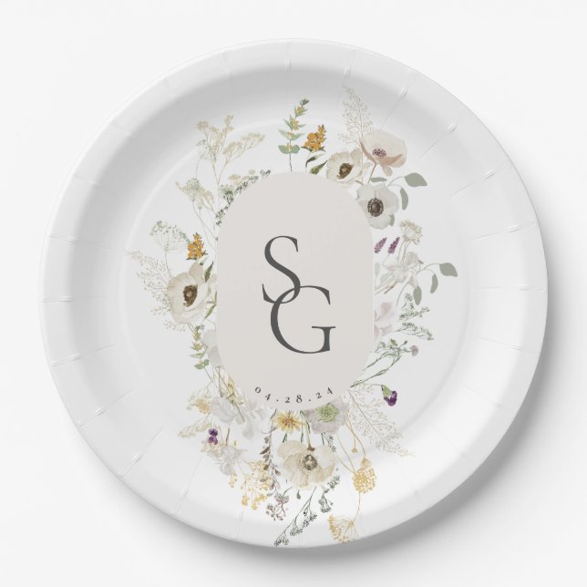Assiettes En Carton Plaques en papier Mariage botanique (Devant)