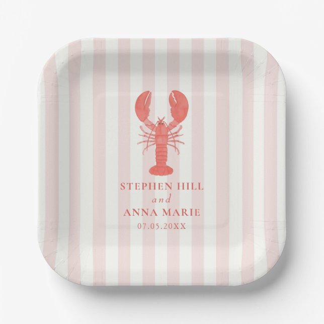 Assiettes En Carton Plaques en papier Mariage de homard rose (Recto)
