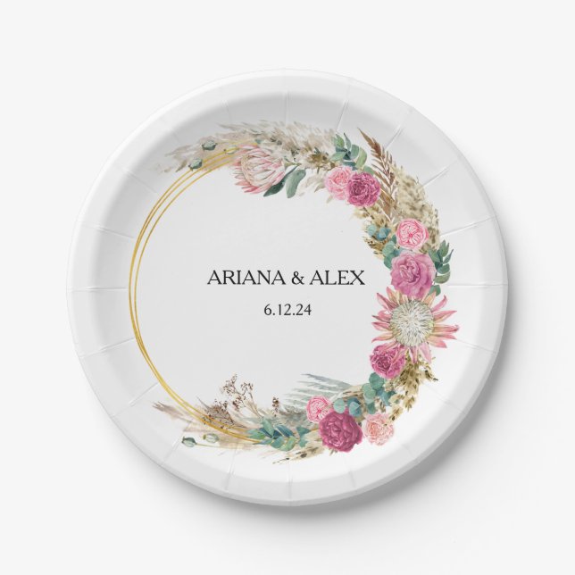 Assiettes En Carton Plaques en papier Mariage Floral Eucalyptus (Devant)