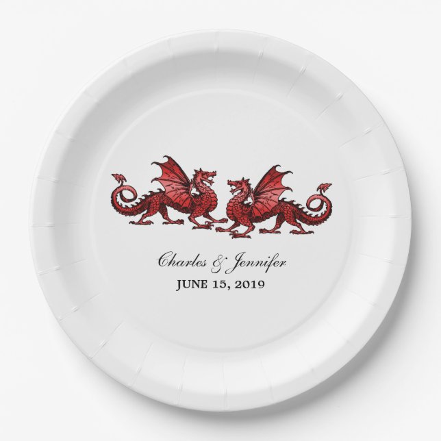 Assiettes En Carton Plaques en papier Mariage Red Elegon Dragons (Devant)