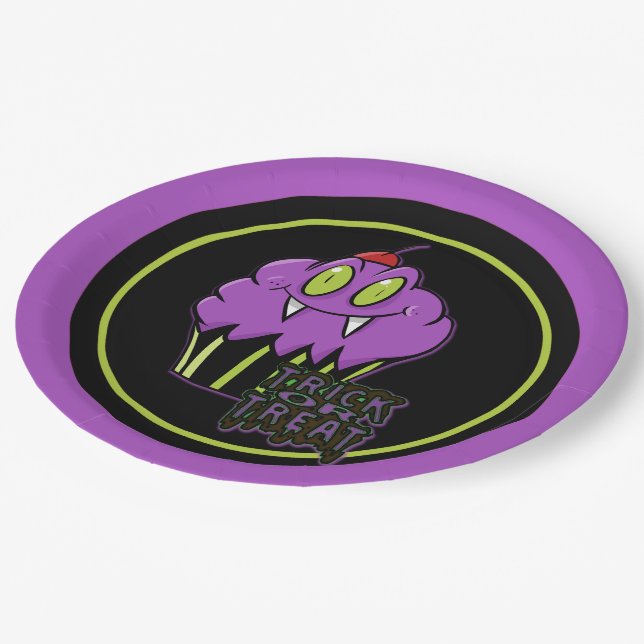 Assiettes En Carton Plaques en papier mignonne Halloween violet Vampir (Angle)