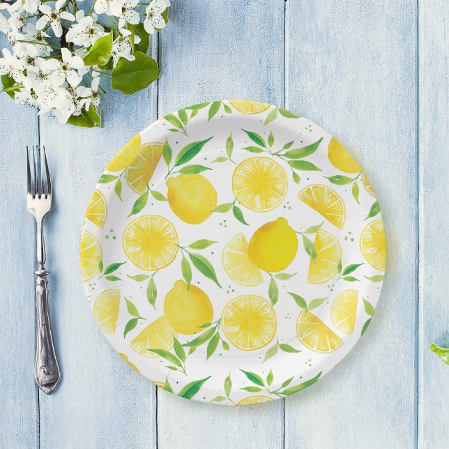 Assiettes En Carton Plaques en papier motif citron d'aquarelle (Créateur téléchargé)