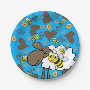 Assiettes En Carton Plaques en papier, Mouton Abeille Brown Coeurs Ble