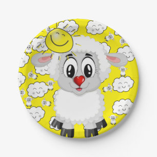 Assiettes En Carton Plaques en papier, Moutons nuages soleil Jaune