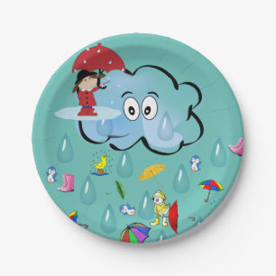 Assiettes En Carton Plaques en papier, nuages Parapluie rouge pingouin