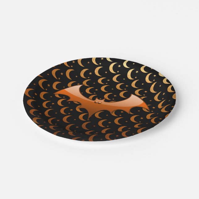 Assiettes En Carton Plaques en papier Orange Bat Quarter Moons (Angle)