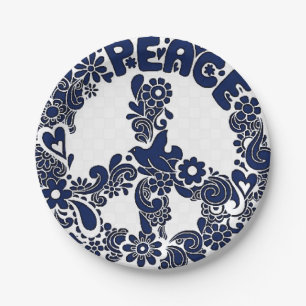 Assiettes En Carton plaques en papier-panneau bleu et blanc