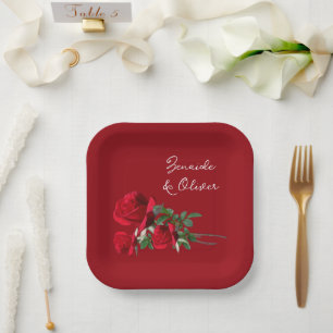 Assiettes En Carton Plaques en papier personnalisées Mariage Red Roses