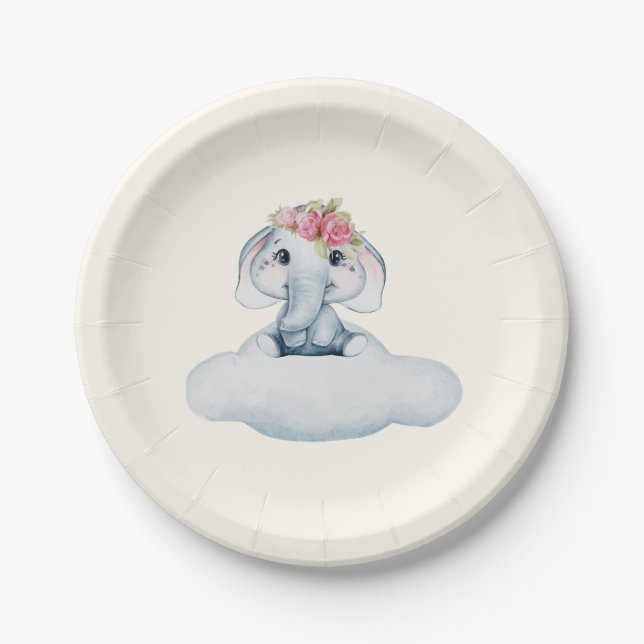 Assiettes En Carton Plaques en papier petit éléphant doux (Devant)