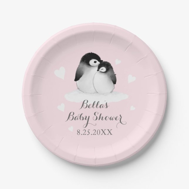 Assiettes En Carton Plaques en papier pingouin rose (Devant)