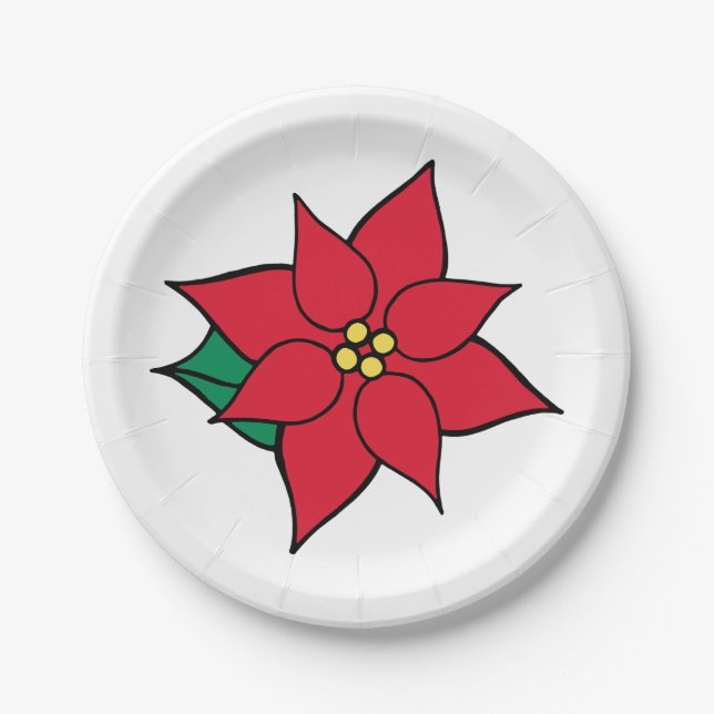 Assiettes En Carton Plaques en papier Poinsettia Rouge brillant (Devant)