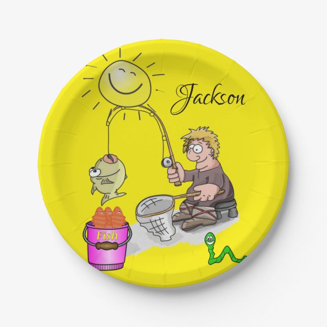 Assiettes En Carton Plaques en papier, Poisson Sun pêcheur Jaune (Devant)