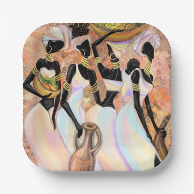 Assiettes En Carton Plaques en papier pour dames africaines - Peinture (Recto)