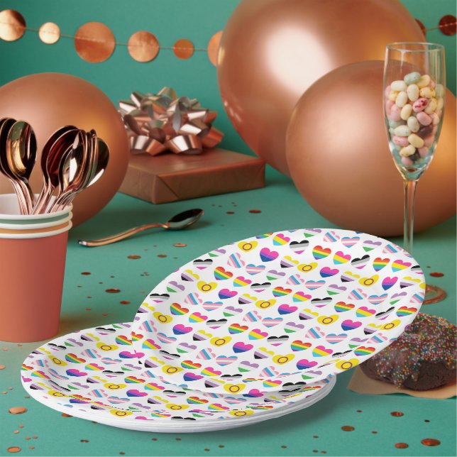 Assiettes En Carton Plaques en papier Pride Hearts (Multi)