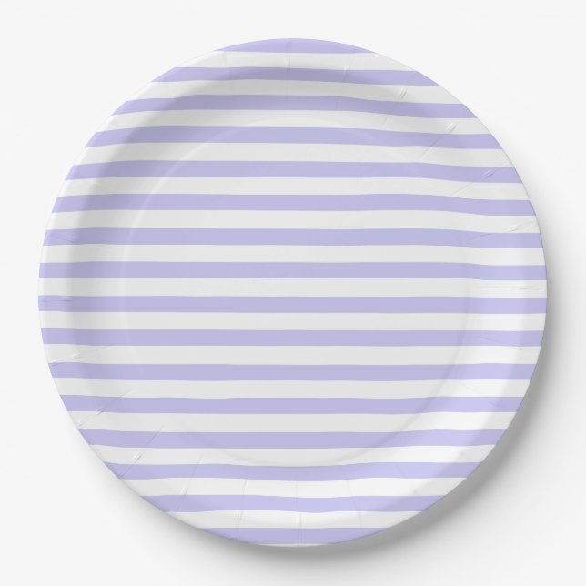 Assiettes En Carton Plaques en papier rayé blanc et lavande (Devant)