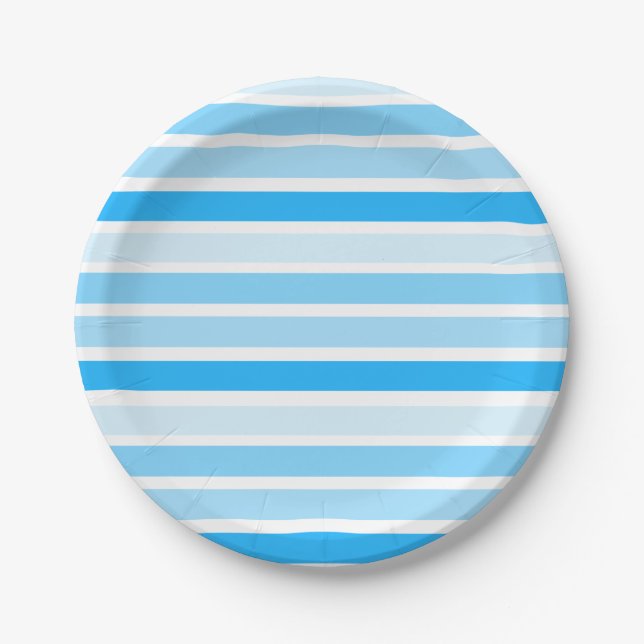 Assiettes En Carton Plaques en papier rayé bleu (Devant)