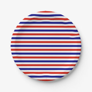 Assiettes En Carton Plaques en papier rayé bleu rouge blanc