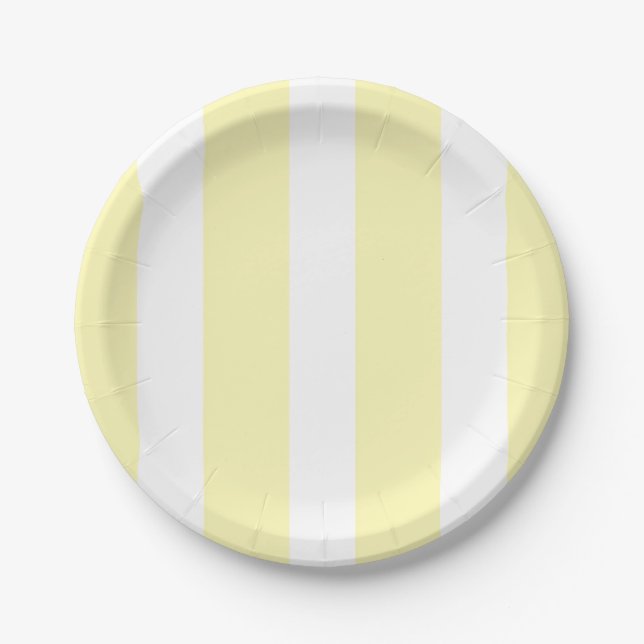 Assiettes En Carton Plaques en papier rayé jaune et blanc (Devant)