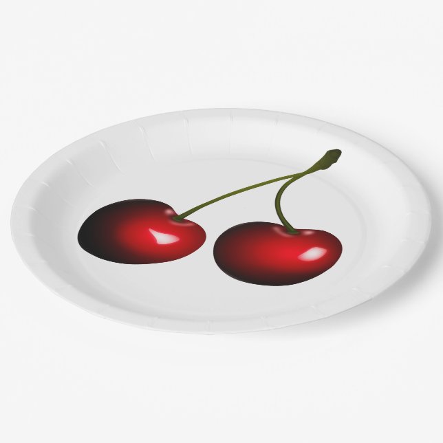 Assiettes En Carton Plaques en papier Red Cherry Party - personnalisab (Angle)