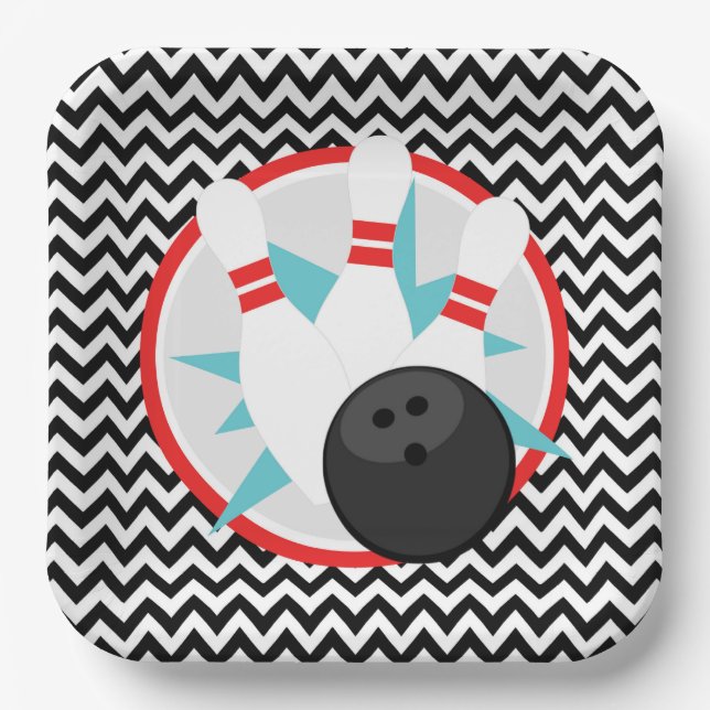Assiettes En Carton Plaques en papier Retro Chevron Bowling (Recto)