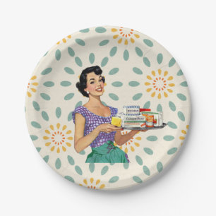 Assiettes En Carton Plaques en papier Retro Housewoman 1950