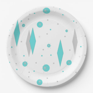 Assiettes En Carton Plaques en papier Retro Turquoise Diamond & Starbu
