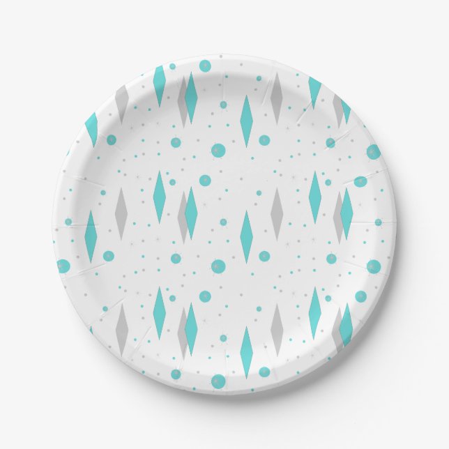 Assiettes En Carton Plaques en papier Retro Turquoise Diamond & Starbu (Devant)