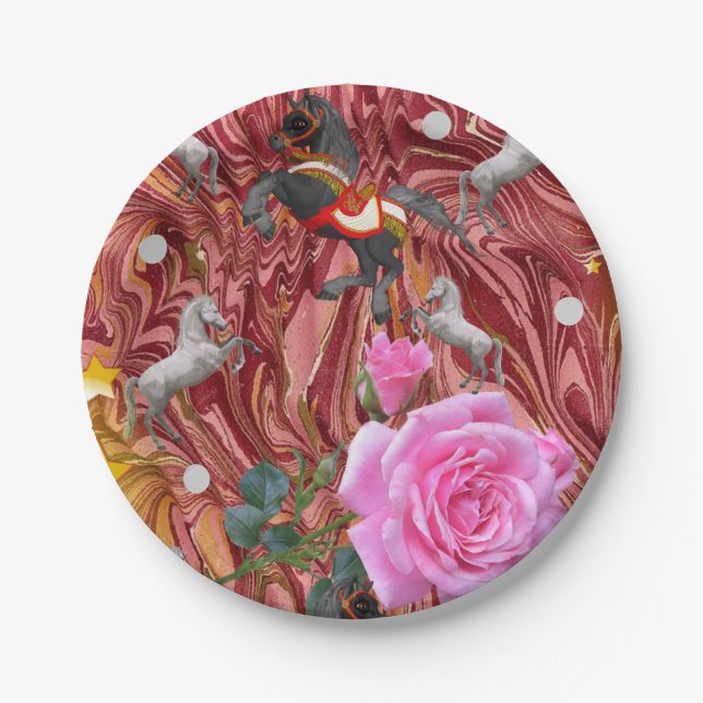 Assiettes En Carton Plaques en papier, Rose Rose Floral Flowers Horse (Devant)