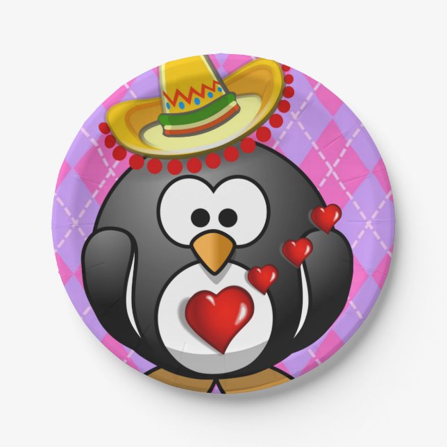 Assiettes En Carton Plaques en papier Saint-Valentin, Penguin (Devant)