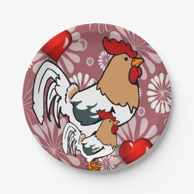 Assiettes En Carton Plaques en papier Saint-Valentin, poulet (Devant)