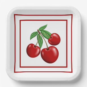 Assiettes En Carton Plaques en papier style rétro Cerises rouges