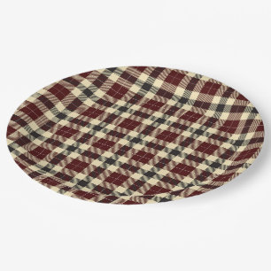 Assiettes En Carton Plaques en papier tartan noir et bordeaux