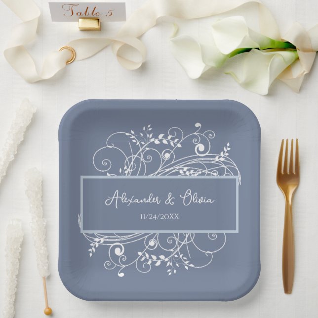 Assiettes En Carton Plaques en papier Wedding shower bleu-poussiéreux (Mariage)